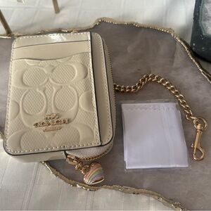 New Coach Zip Card Case/Wallet in Signature Patent Leather with Heart Charm